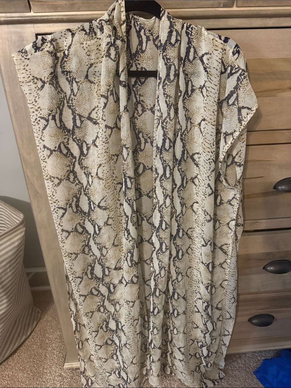 Snake Print Open-Front Cape Kimono - Beige